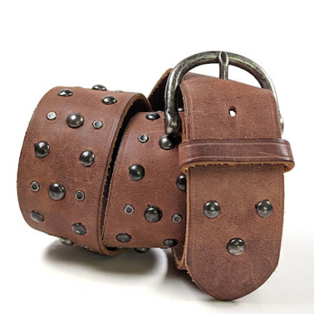 Y2K 2000s Heavy Studded Leather Belt Brown Banana Republic Size Small